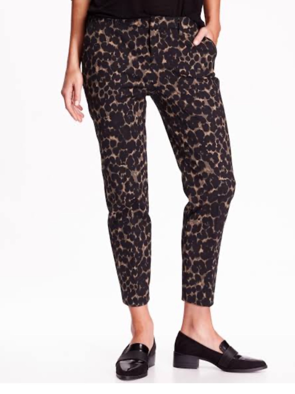 Old Navy Harper Women's Black and Brown Leopard Cropped Pants Sz 0